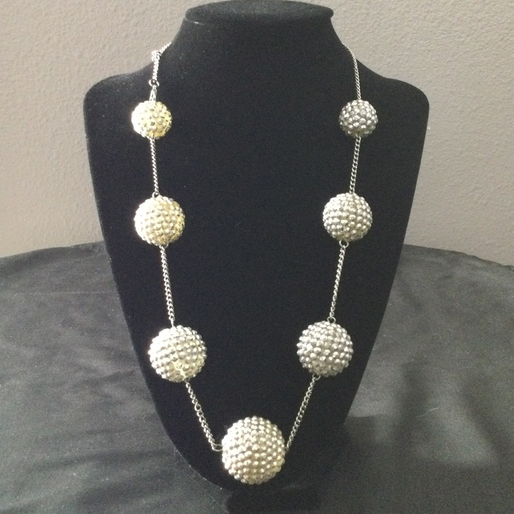 Silver textured “disco ball” necklace-costume jewelry